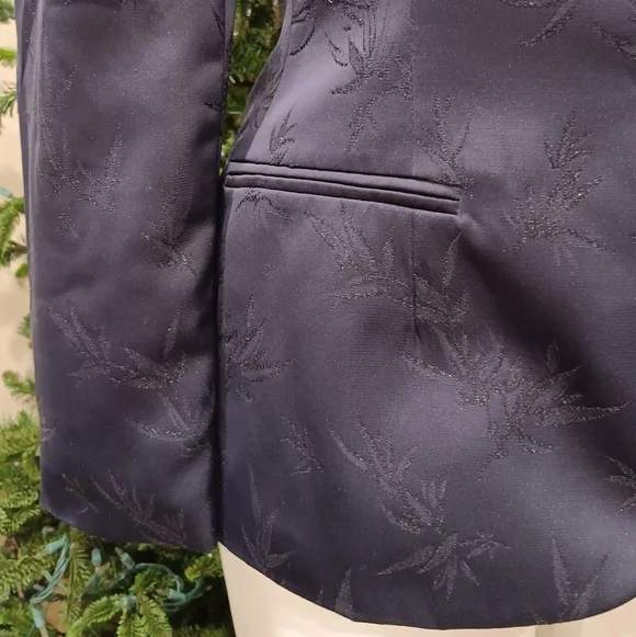 Valerie Stevens Midnight Blue Evening Jacquard Shimmer Tuxedo Blazer Women's 10 - Picture 11 of 11